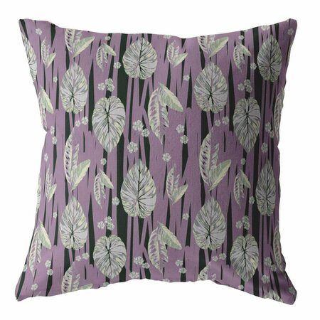HOMEROOTS 26 in. Lavender & Black Fall Leaves Indoor & Outdoor Throw Pillow Pink & White 412674